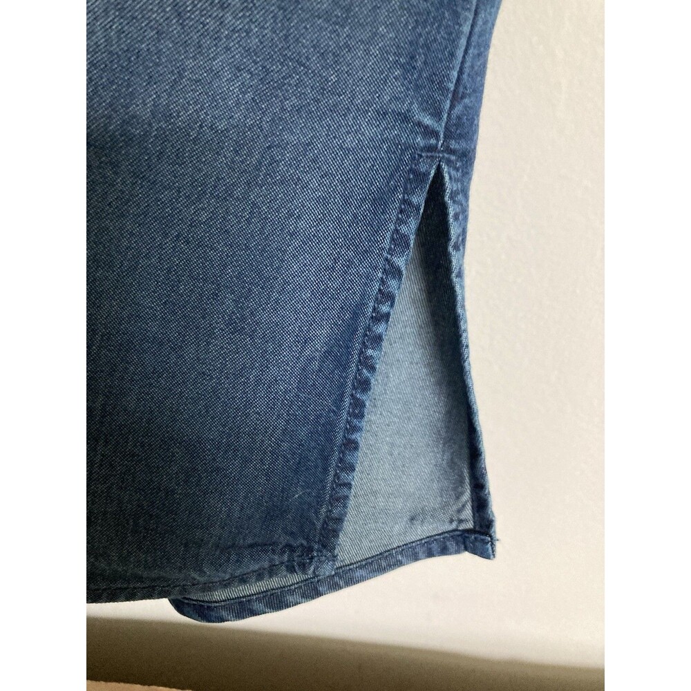 Soft Surroundings Urbina Denim Dress 1X Women Blue Faux Suede Twist Lock - Picture 5 of 9